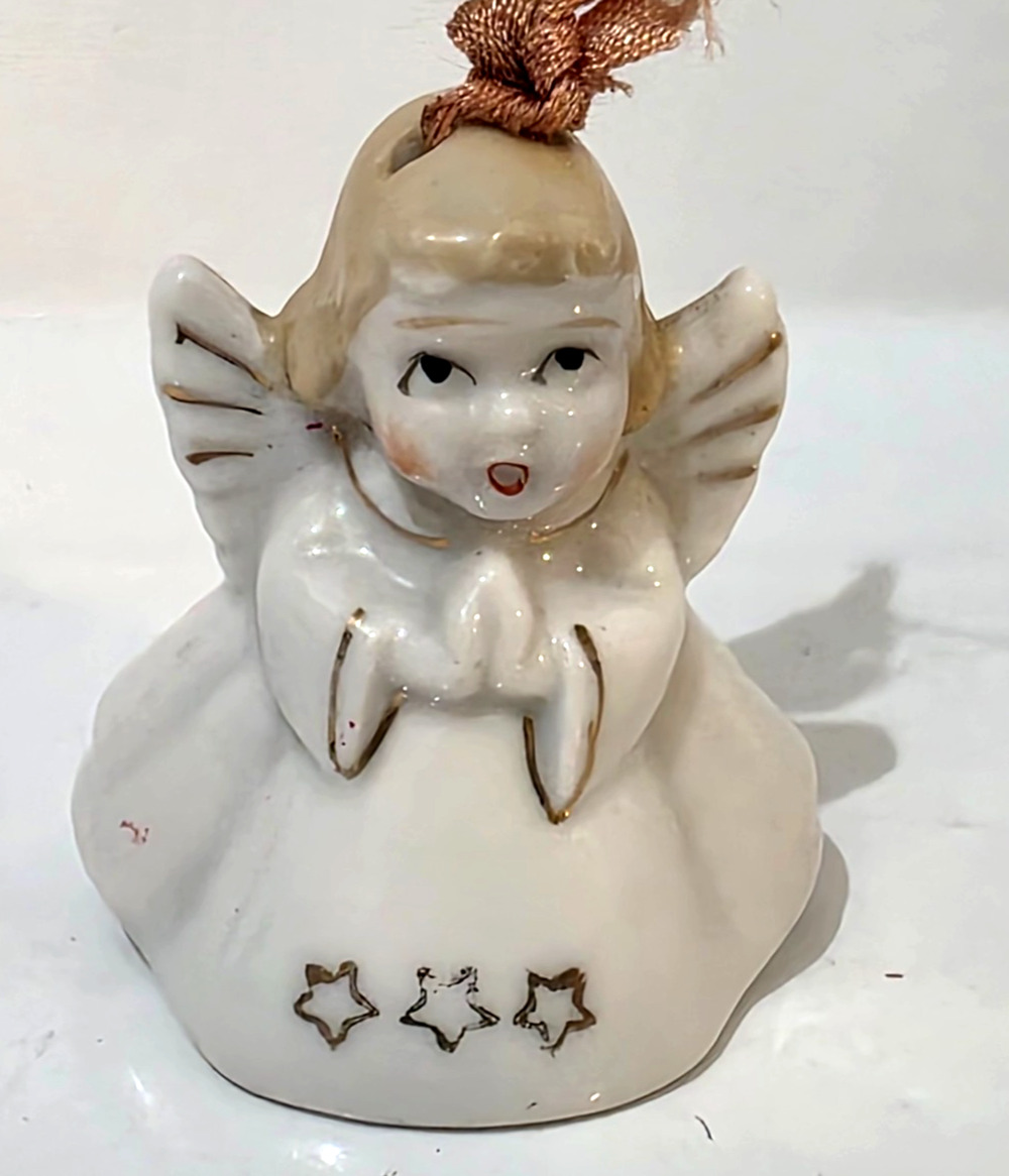 Vintage 1940’s 1950’s Era Japan Hand Painted Porcelain Angel Bell Ornament 2”